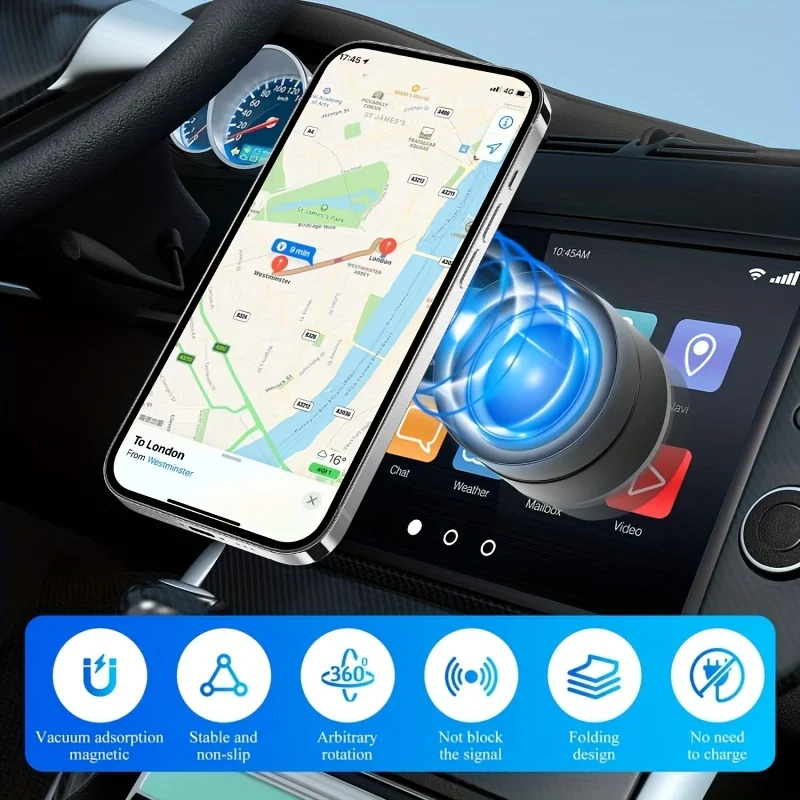 360° Rotation Vacuum Double Sided Magnetic Suction Cup Car Phone Holder Car Dashboard Mobile Cell Support Foldable Phone Bracket - Image 2