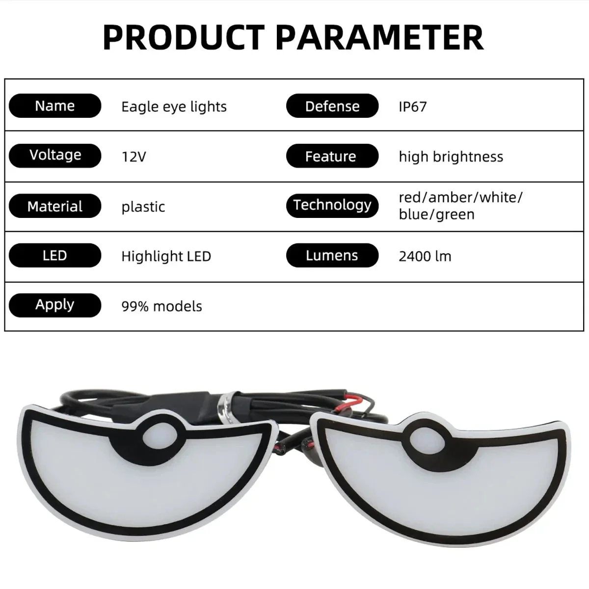 Car Led Demon Eye Light Semicircle Triangle Eyes Mini Turn Signal Flasher Light Tail Lamp Motorcycle Decoration Lights Universal - Image 3