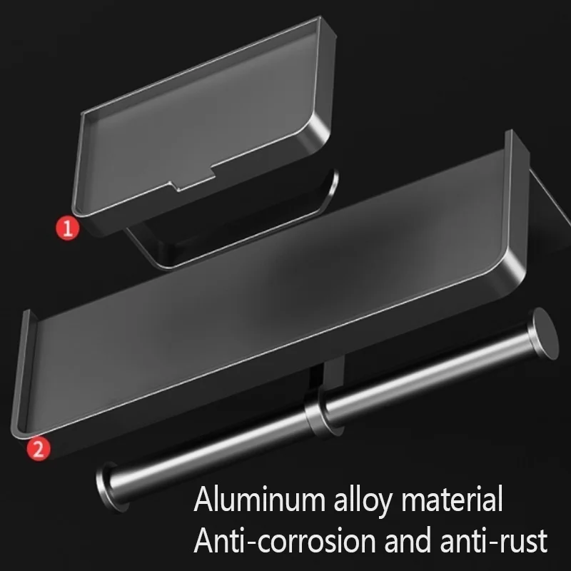No Drill Toilet Paper Holder Wall-Mounted Aluminum Alloy Toilet Paper Holder Tissue Rack Tissue Holder Bathroom Accessories - Image 2