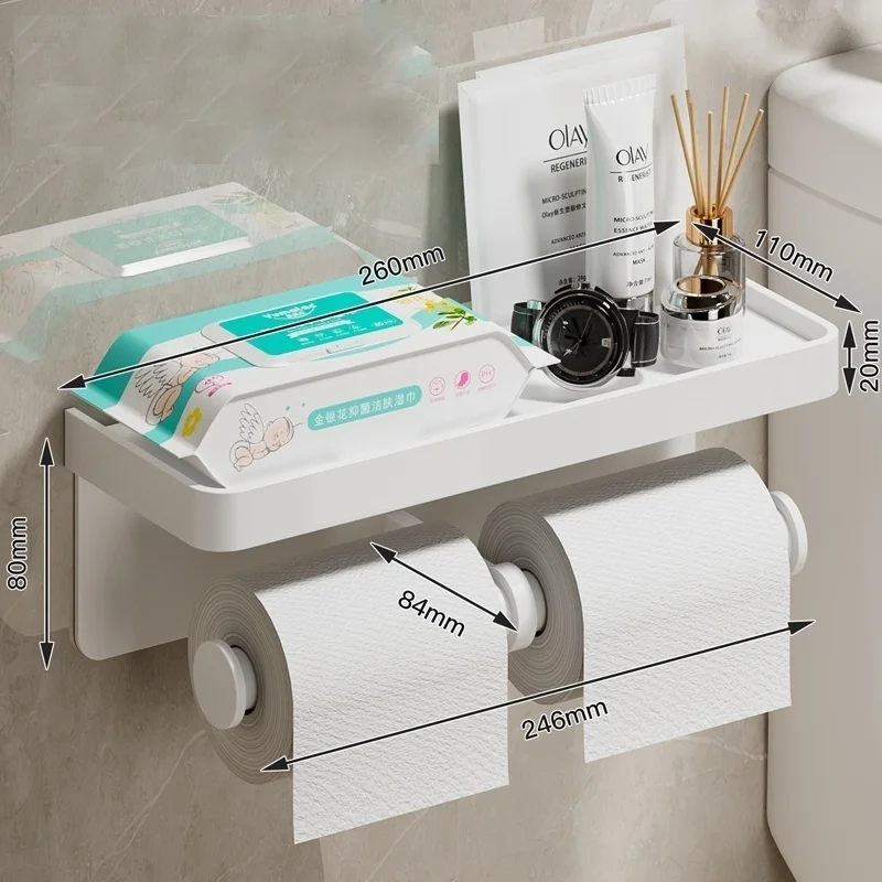 No Drill Toilet Paper Holder Wall-Mounted Aluminum Alloy Toilet Paper Holder Tissue Rack Tissue Holder Bathroom Accessories - Image 12