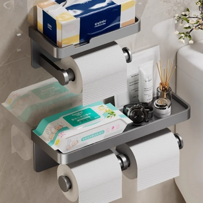 No Drill Toilet Paper Holder Wall-Mounted Aluminum Alloy Toilet Paper Holder Tissue Rack Tissue Holder Bathroom Accessories