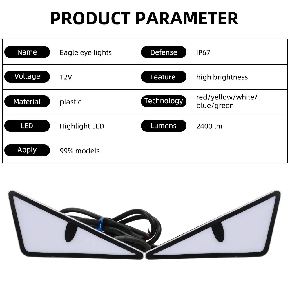 Car Led Demon Eye Light Semicircle Triangle Eyes Mini Turn Signal Flasher Light Tail Lamp Motorcycle Decoration Lights Universal - Image 4