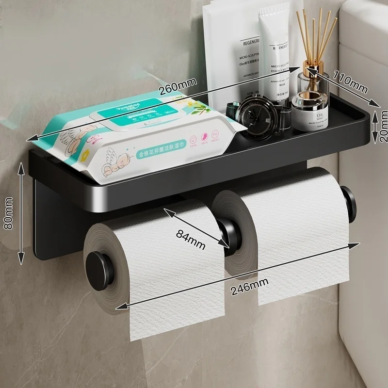 No Drill Toilet Paper Holder Wall-Mounted Aluminum Alloy Toilet Paper Holder Tissue Rack Tissue Holder Bathroom Accessories - Image 11