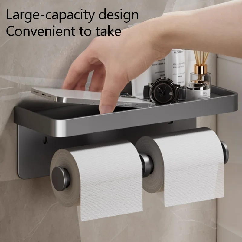 No Drill Toilet Paper Holder Wall-Mounted Aluminum Alloy Toilet Paper Holder Tissue Rack Tissue Holder Bathroom Accessories - Image 3