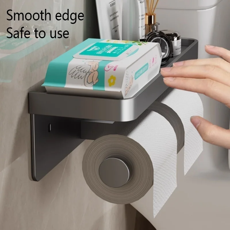 No Drill Toilet Paper Holder Wall-Mounted Aluminum Alloy Toilet Paper Holder Tissue Rack Tissue Holder Bathroom Accessories - Image 4