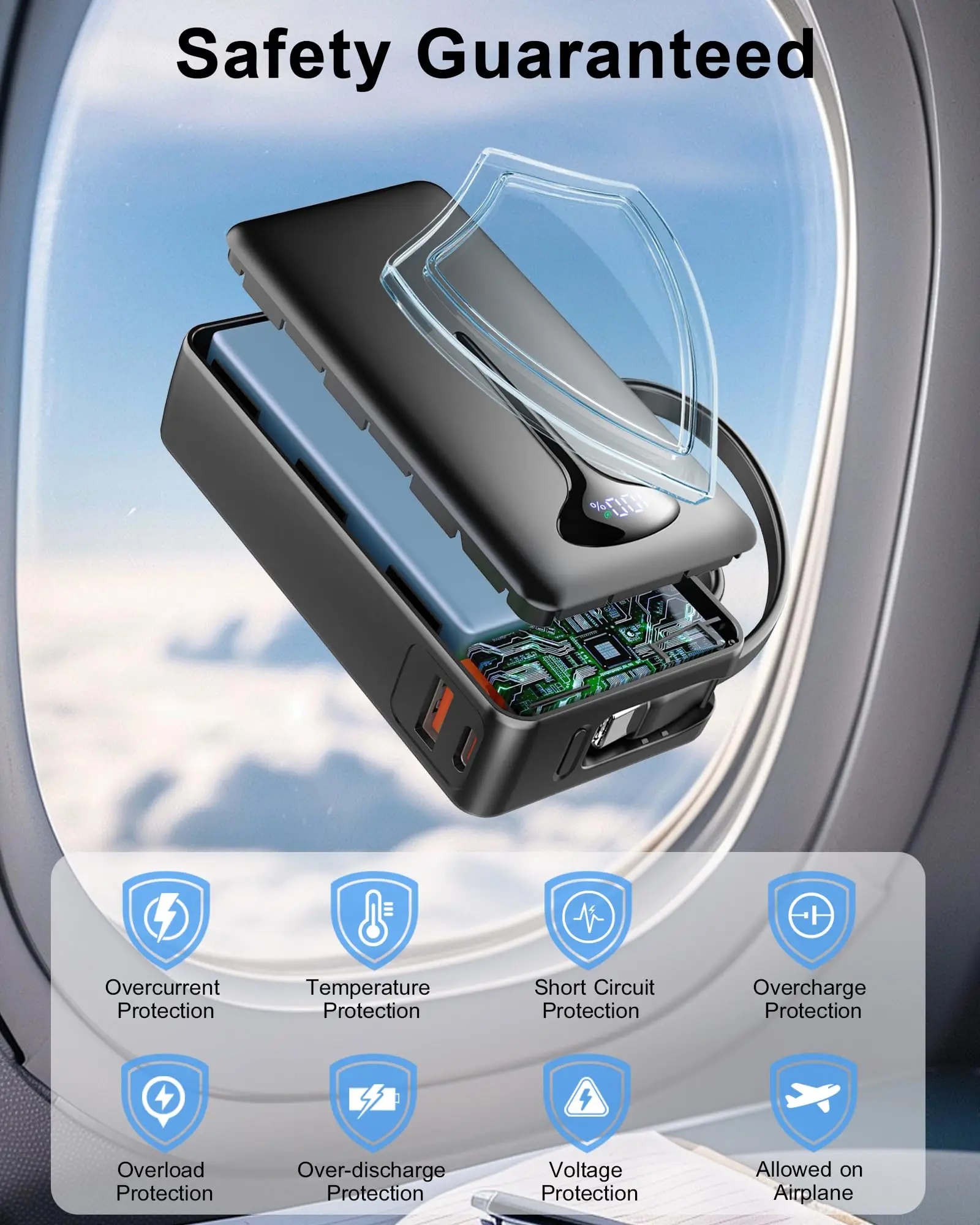 10000mAh Portable Charger Power Bank with 22.5W Fast Charging, USB-C In&Out, Built-in Cable,Travel Essentials for iPhone,Android - Image 6