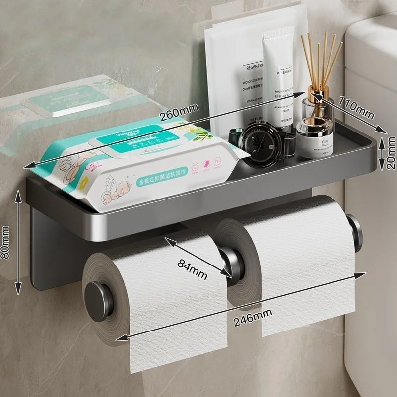 No Drill Toilet Paper Holder Wall-Mounted Aluminum Alloy Toilet Paper Holder Tissue Rack Tissue Holder Bathroom Accessories - Image 8