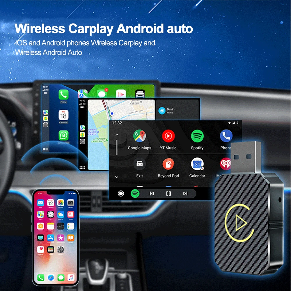 2 in 1 Wireless CarPlay Adapter&Android Mini Auto Wireless Adapter 5Ghz WiFi Type-C/USB Plug & Play Carplay Wireless Adapter - Image 2
